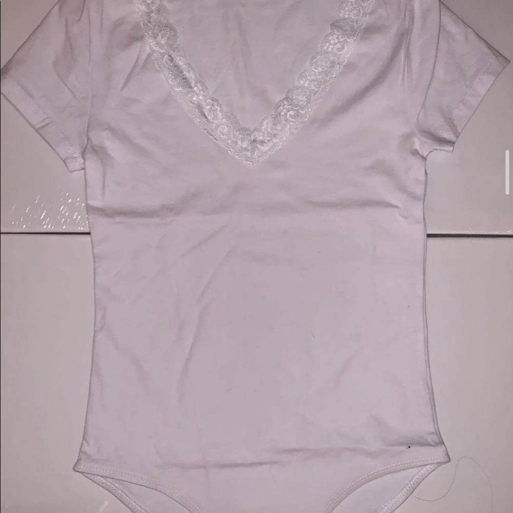 White Lace v neck bodysuit